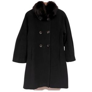 Rare Saga Furs 1 Madison $495 Coat Wool Cashmere Black Fox Fur Double Breasted